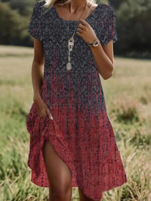 Casual Regular Fit Graphic Crew Neck Short Sleeve Midi T-Shirt Dress - Image 4