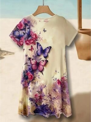 Casual Regular Fit Graphic Paisley V Neck Short Sleeve Mini Dress - Image 2