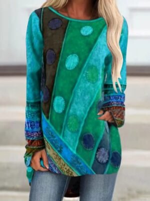 Casual Regular Fit Graphic Round Neck Long Sleeve Tunic - Image 2