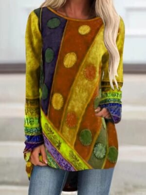 Casual Regular Fit Graphic Round Neck Long Sleeve Tunic - Image 4