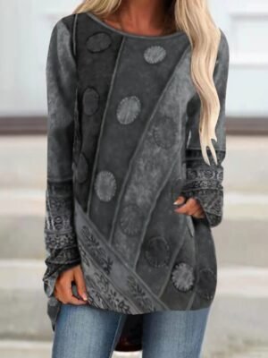 Casual Regular Fit Graphic Round Neck Long Sleeve Tunic - Image 5