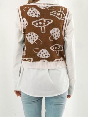 Casual Regular Fit Graphic V Neck Sleeveless Knit Sweater Vest - Image 10