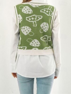 Casual Regular Fit Graphic V Neck Sleeveless Knit Sweater Vest - Image 4