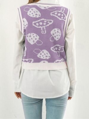 Casual Regular Fit Graphic V Neck Sleeveless Knit Sweater Vest - Image 7
