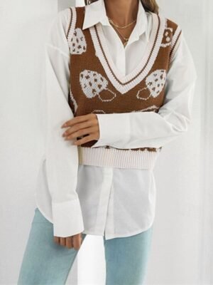 Casual Regular Fit Graphic V Neck Sleeveless Knit Sweater Vest - Image 8