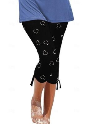 Casual Regular Fit Heart Floral Print Breathable Capri Shorts - Image 3