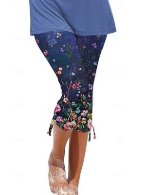 Casual Regular Fit Heart Floral Print Breathable Capri Shorts - Image 4