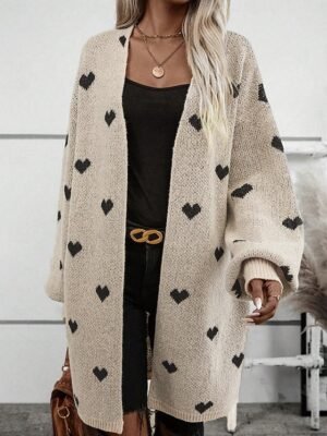 Casual Regular Fit Heart Open Front Long Sleeve Chunky Cardigan - Image 1