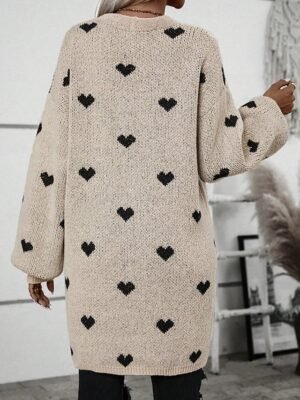 Casual Regular Fit Heart Open Front Long Sleeve Chunky Cardigan - Image 2