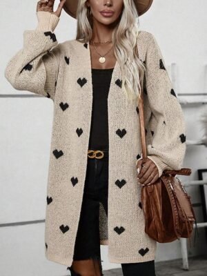 Casual Regular Fit Heart Open Front Long Sleeve Chunky Cardigan - Image 5