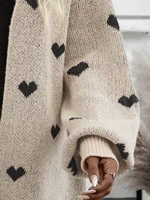 Casual Regular Fit Heart Open Front Long Sleeve Chunky Cardigan - Image 6