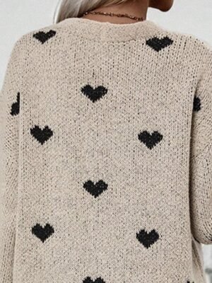 Casual Regular Fit Heart Open Front Long Sleeve Chunky Cardigan - Image 7