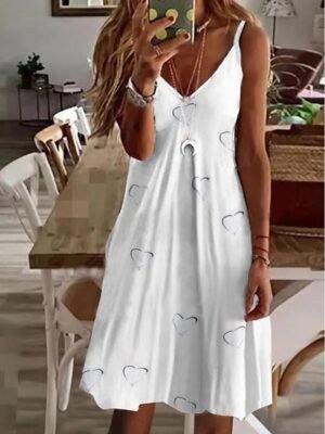 Casual Regular Fit Heart V Neck Sleeveless Mini Sundress - Image 1
