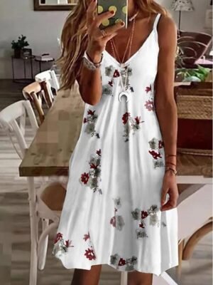 Casual Regular Fit Heart V Neck Sleeveless Mini Sundress - Image 6