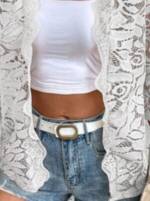 Casual Regular Fit Lace Patchwork Open Front 3/4 Sleeve Outerwear - Image 3