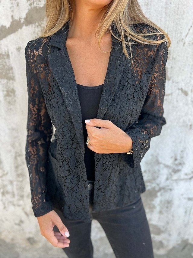 Casual Regular Fit Lace Patchwork Turndown Long Sleeve Blazer - Image 1