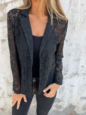 Casual Regular Fit Lace Patchwork Turndown Long Sleeve Blazer - Image 4