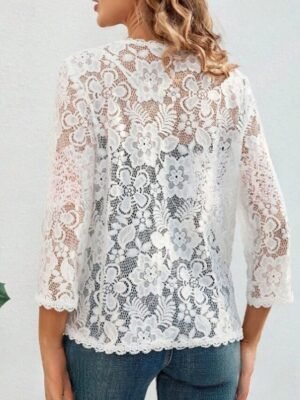 Casual Regular Fit Lace V Neck Long Sleeve Jacket - Image 2