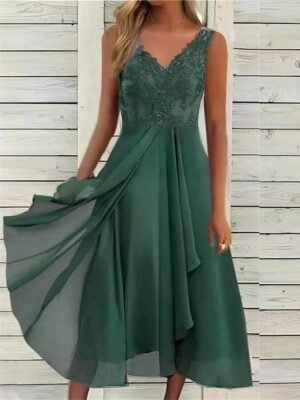 Casual Regular Fit Lace V Neck Sleeveless Midi Dress - Image 2