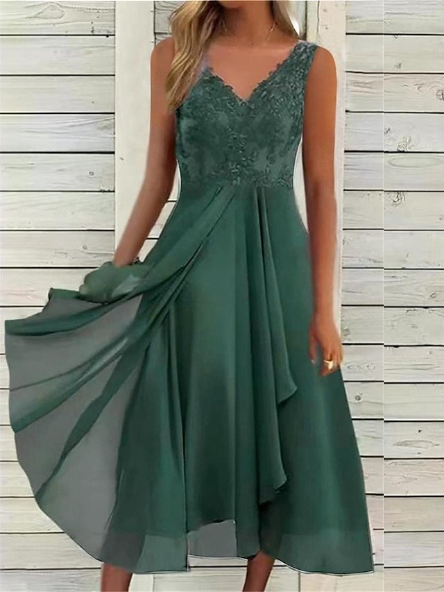 Casual Regular Fit Lace V Neck Sleeveless Midi Dress - Image 2