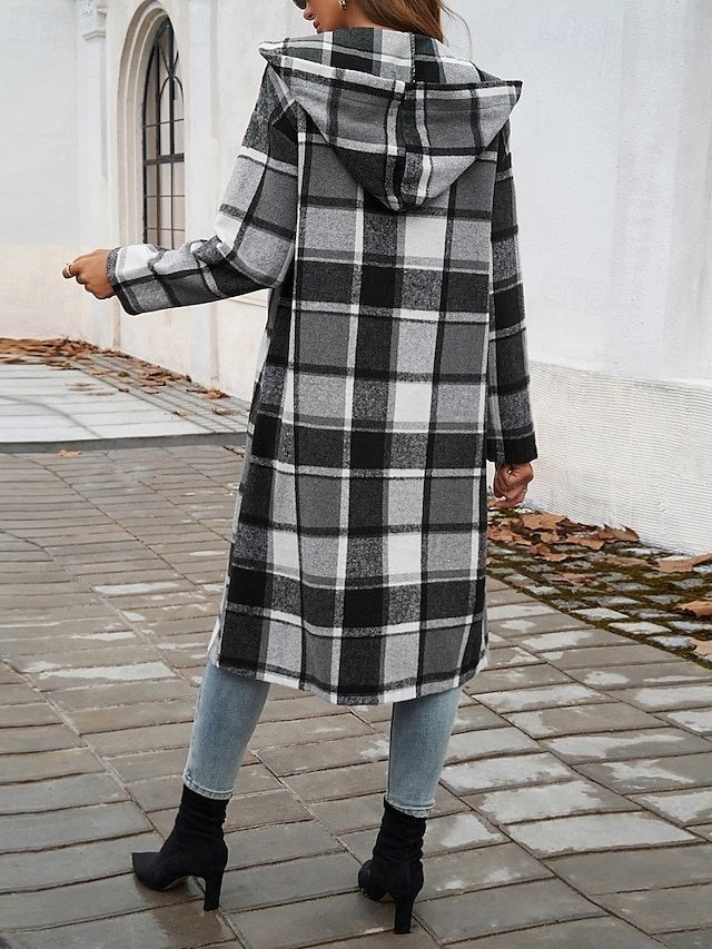 Casual Regular Fit Lattice Collarless Long Sleeve Coat - Image 2