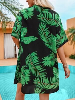 Casual Regular Fit Leaf Print Collarless Half Sleeve Jacket - Image 10