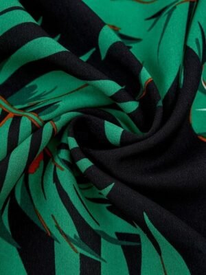 Casual Regular Fit Leaf Print Collarless Half Sleeve Jacket - Image 11