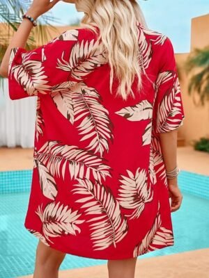 Casual Regular Fit Leaf Print Collarless Half Sleeve Jacket - Image 2