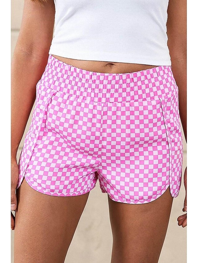 Casual Regular Fit Leopard Geometric Plaid Breathable Shorts - Image 3