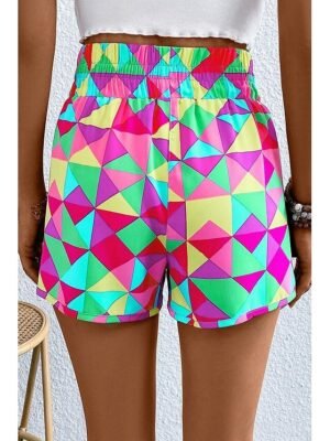 Casual Regular Fit Leopard Geometric Plaid Breathable Shorts - Image 6