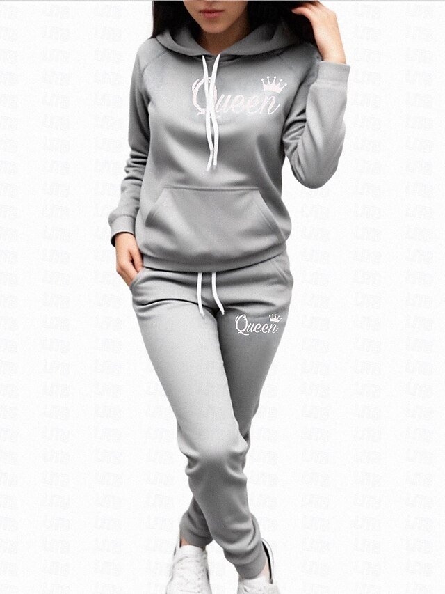 Casual Regular Fit Letter Print Hooded Long Sleeve Tracksuit - Image 2