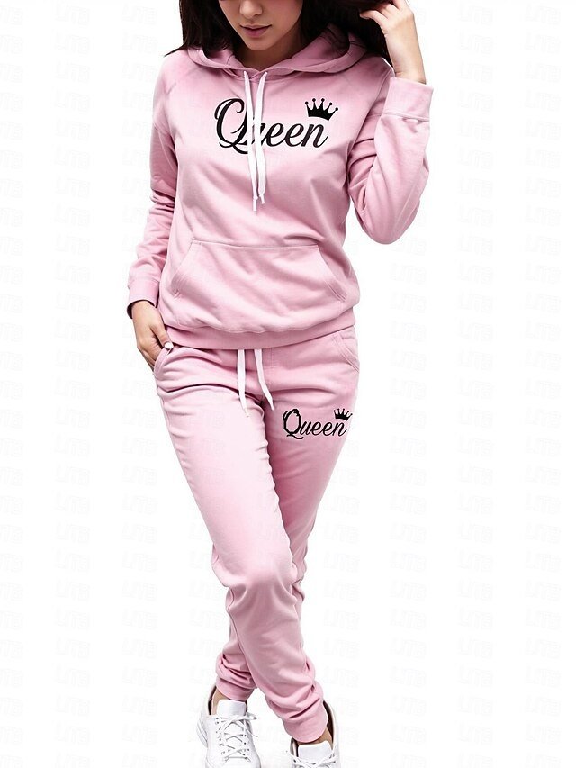 Casual Regular Fit Letter Print Hooded Long Sleeve Tracksuit - Image 5