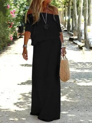 Casual Regular Fit Off Shoulder Half Sleeve Maxi Dress - Image 5