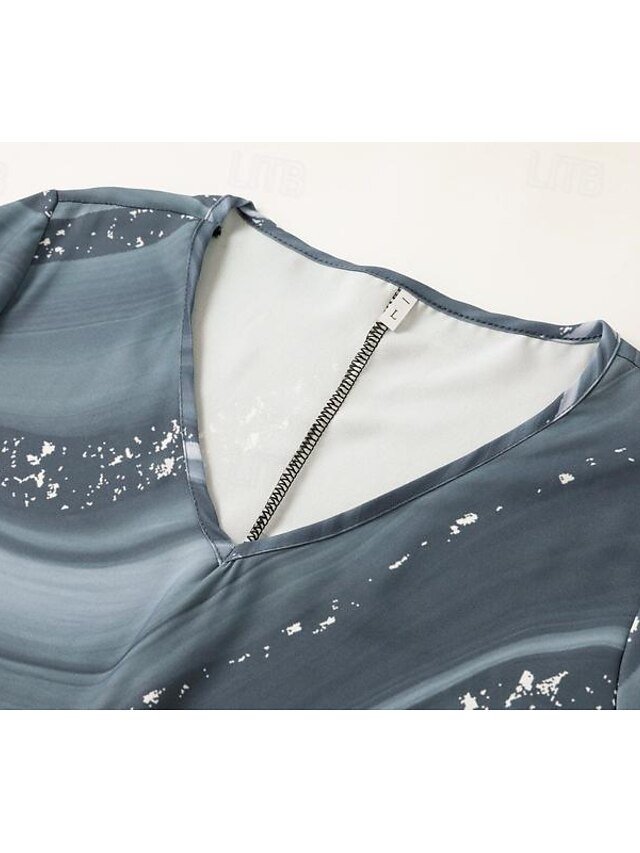 Casual Regular Fit Ombre Marble V Neck Short Sleeve Midi Dress - Image 2