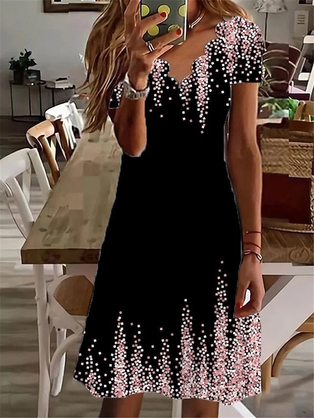 Casual Regular Fit Ombre Sweetheart Short Sleeve Mini Dress - Image 1