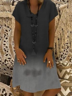 Casual Regular Fit Ombre V Neck Short Sleeve Midi Dress - Image 7