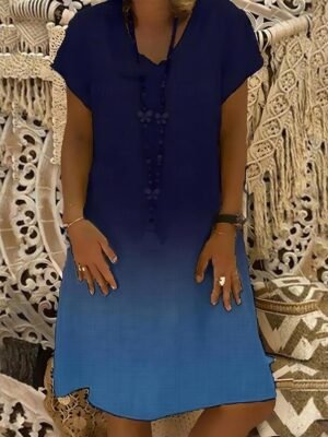 Casual Regular Fit Ombre V Neck Short Sleeve Midi Dress - Image 8