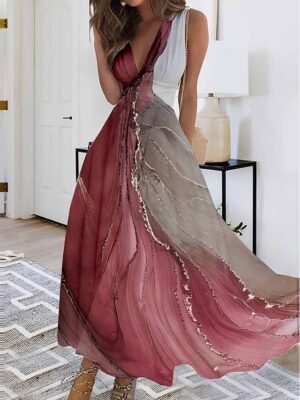 Casual Regular Fit Ombre V Neck Sleeveless Maxi Dress - Image 1