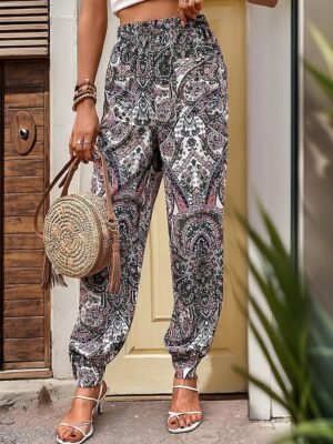 Casual Regular Fit Paisley Split Pocket Long Joggers - Image 1