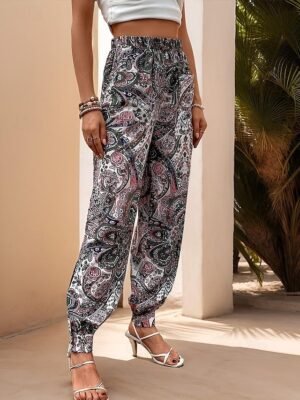 Casual Regular Fit Paisley Split Pocket Long Joggers - Image 3