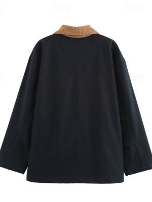 Casual Regular Fit Patchwork Turndown Long Sleeve Jacket - Image 3