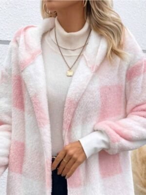Casual Regular Fit Plaid Open Front Long Sleeve Hoodie - Image 3