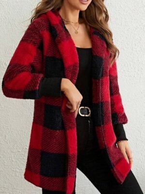 Casual Regular Fit Plaid Open Front Long Sleeve Hoodie - Image 6