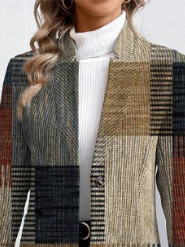 Casual Regular Fit Plaid Stand Collar Long Sleeve Jacket - Image 2