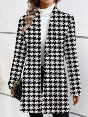 Casual Regular Fit Plaid Stand Collar Long Sleeve Jacket - Image 3