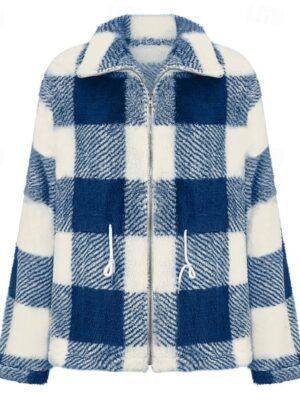 Casual Regular Fit Plaid Turndown Long Sleeve Jacket - Image 12