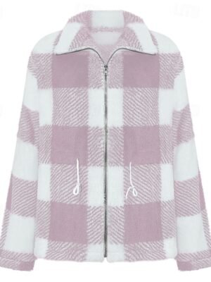 Casual Regular Fit Plaid Turndown Long Sleeve Jacket - Image 15