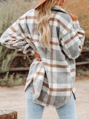 Casual Regular Fit Plaid Turndown Long Sleeve Jacket - Image 2