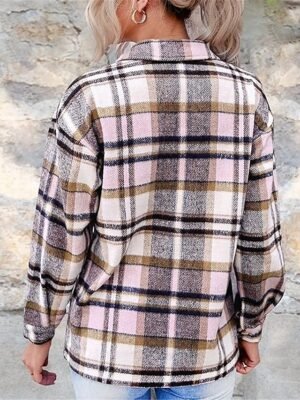 Casual Regular Fit Plaid Turndown Long Sleeve Shacket - Image 2