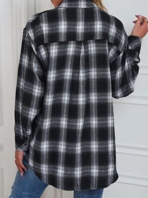 Casual Regular Fit Plaid Turndown Long Sleeve Shacket - Image 2